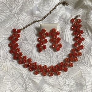 Floral Red glittering Necklace and Earring Set